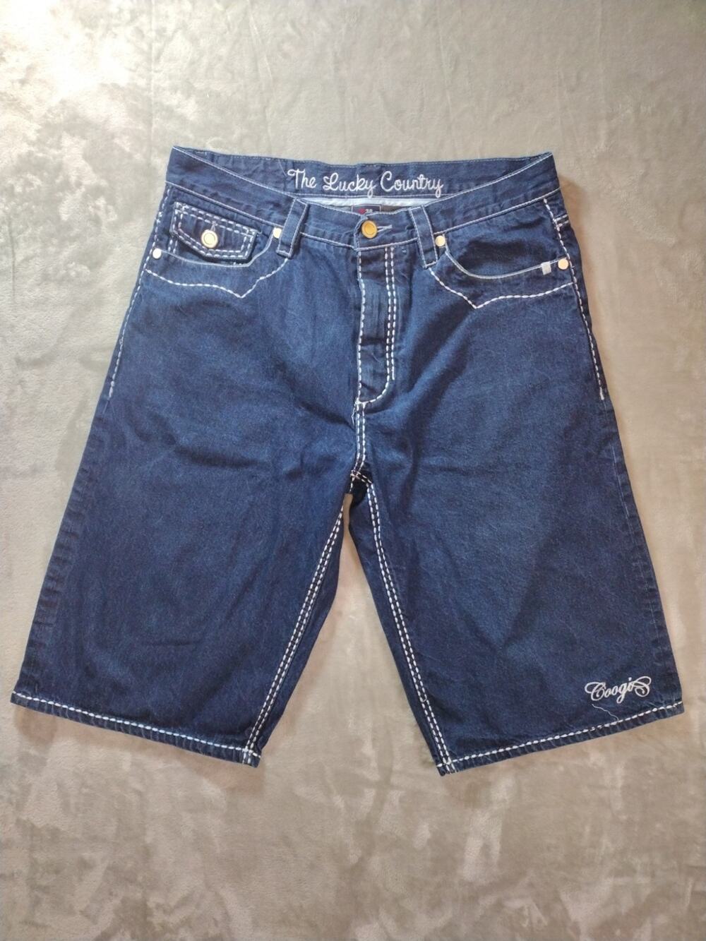 Coogi Jean Shorts The Lucky Country Dark Wash Embroidered Mens 38x17 Button Fly